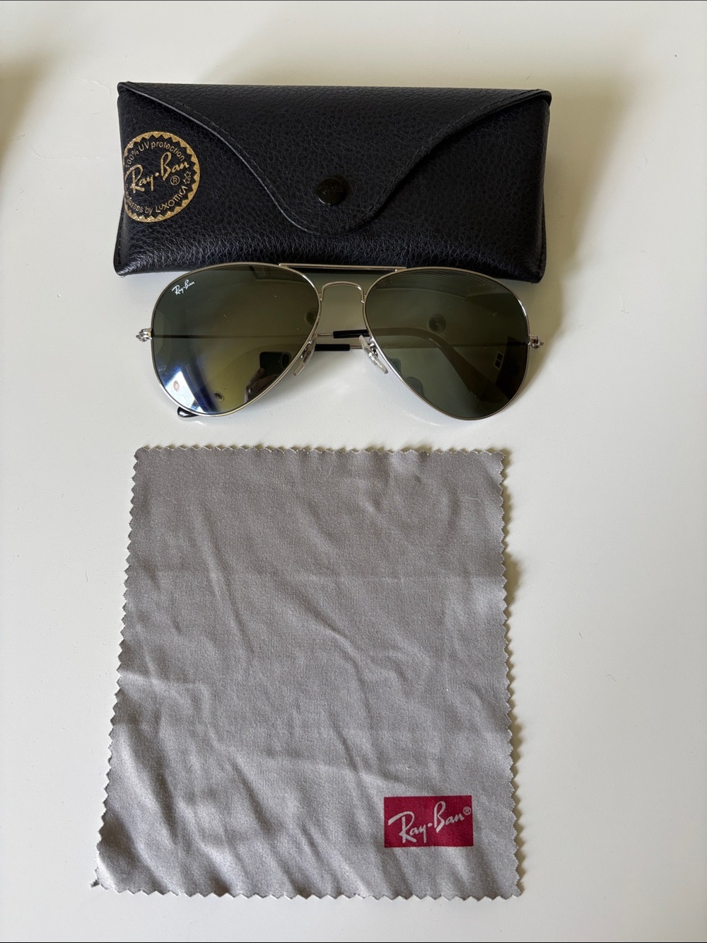 Ray-Ban Silver Frame Reflective Lens Aviator Sunglasses